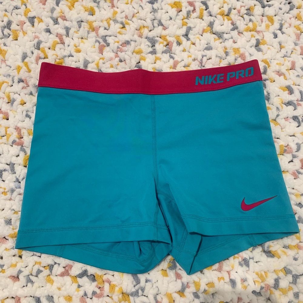 Nike Pro Women’s Teal and Red Athletic Shorts